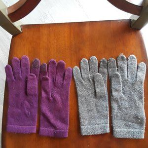 WOMENS MITTENS 2 PAIR TECH FINGERS WOOL/CASHMERE GRAY AND MAGENTA O/S